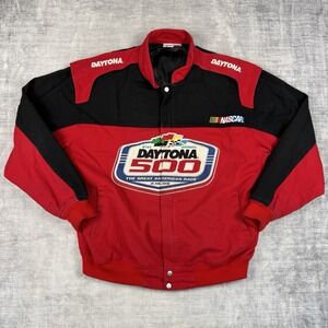 Vtg Daytona 500 Jacket Mens Large Red 51 Anniversary Y2k Racing Nascar Bomber